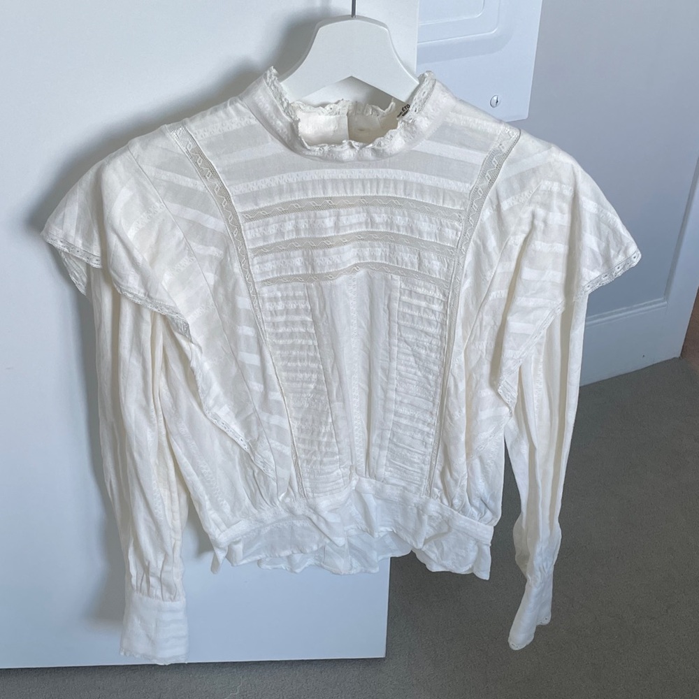 Chic Ivory Victorian-Style Blouse